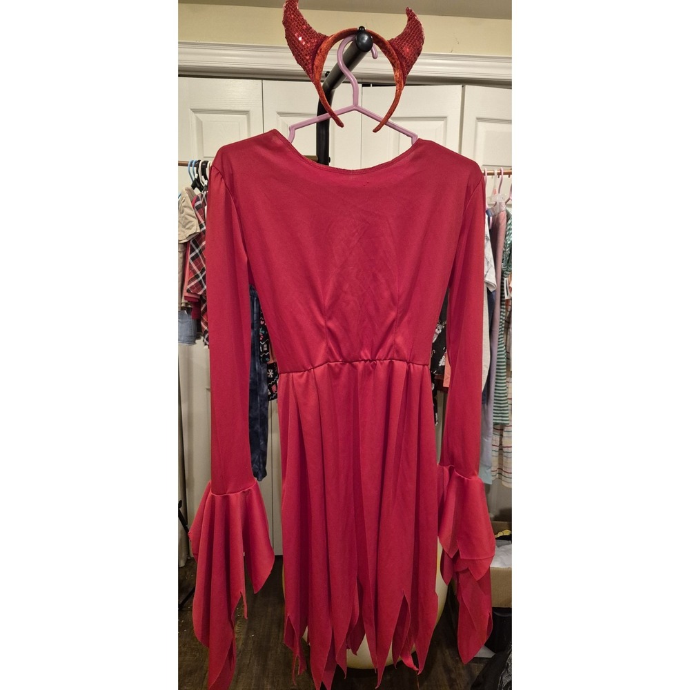 DEVIL GIRL RED DRESS‎ CHILD GIRLS FANCY DRESS HALLOWEEN COSTUME Size 10-12 EUC